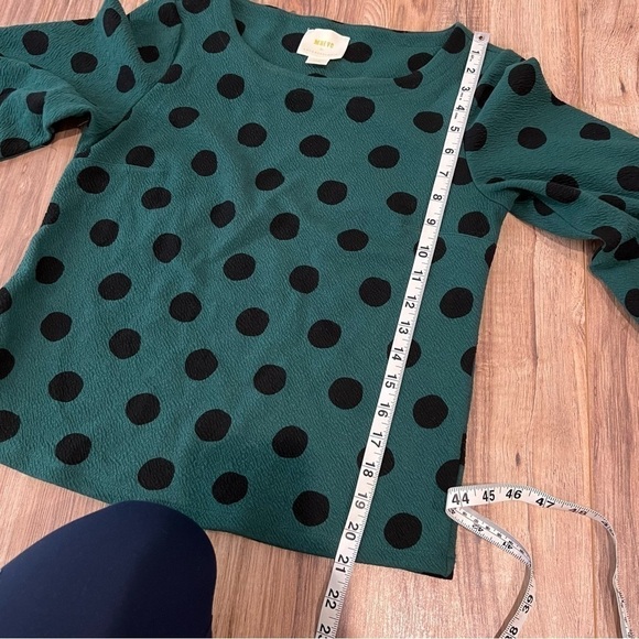 Maeve Anthropologie Green Black Polka Dot Pullover Top - Picture 7 of 10